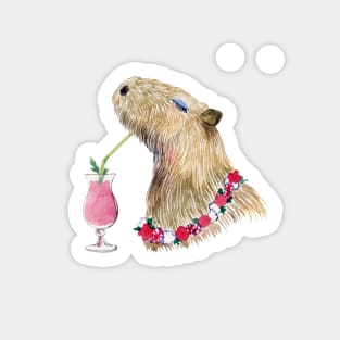 Capybara drinking strawberry milk cocktail Sticker